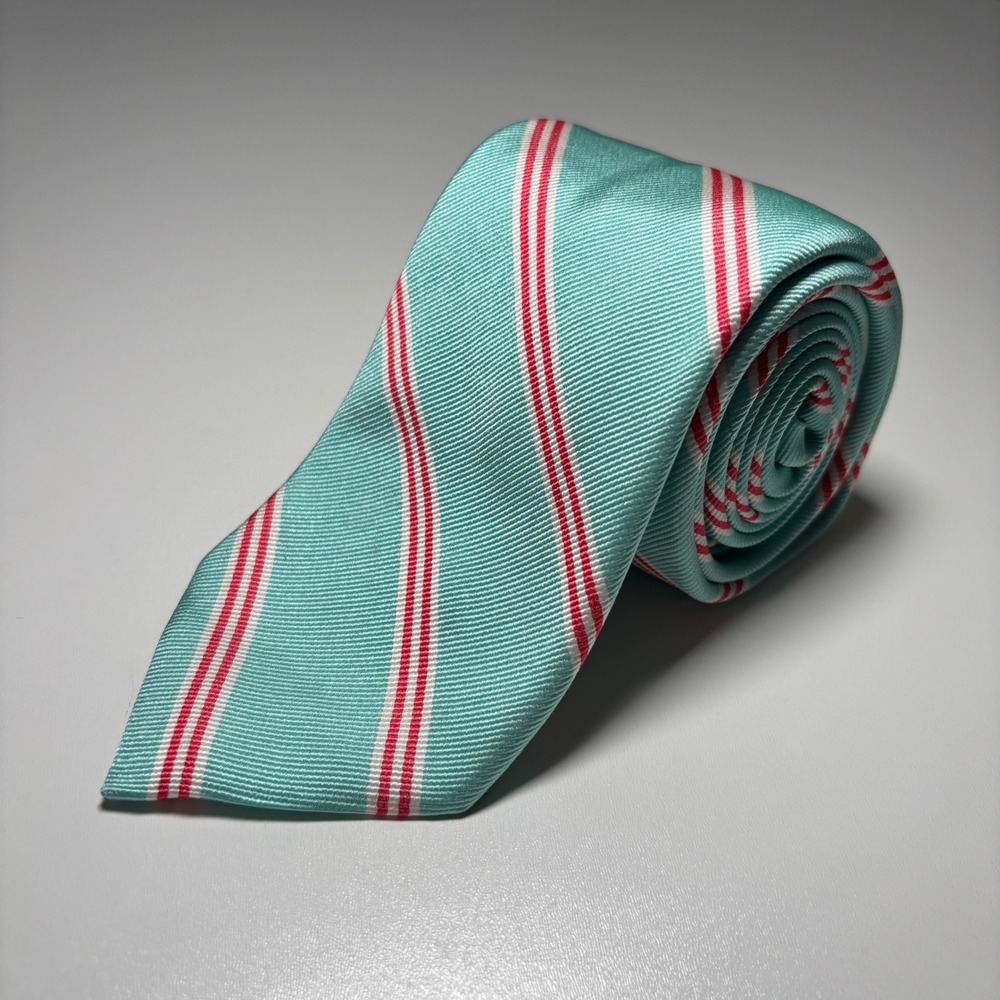 Southern Tide Silk Repp Tie Seafoam Blue Red  Striped Necktie Hand Made in Italy